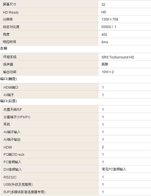 對(duì)比度50000:1 三星LA32B450C4H液晶3300元