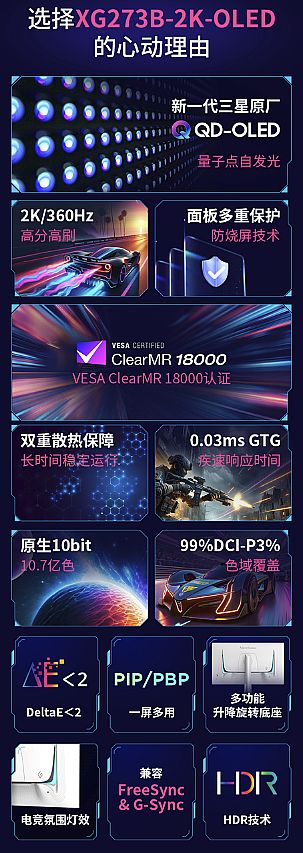 顏值爆表色彩驚艷性能出色 優(yōu)派推出OLED自發(fā)光顯示器XG273B-2K-OLED